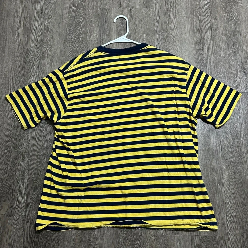 Vintage Polo Ralph Lauren T-Shirt XL Yellow Blue Striped Short Sleeve Cotton